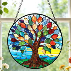 Meyocky Tree of Life Stained Glass Suncatcher front view