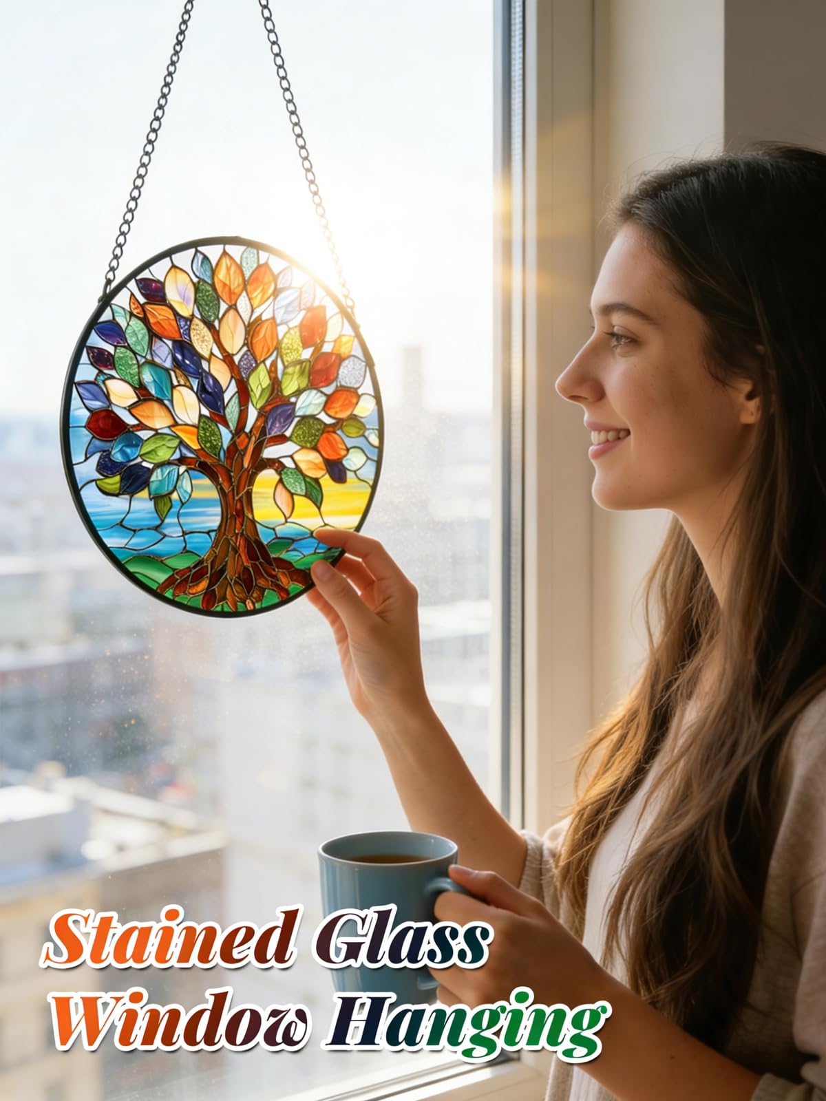 Meyocky Tree of Life suncatcher hanging in a sunny window