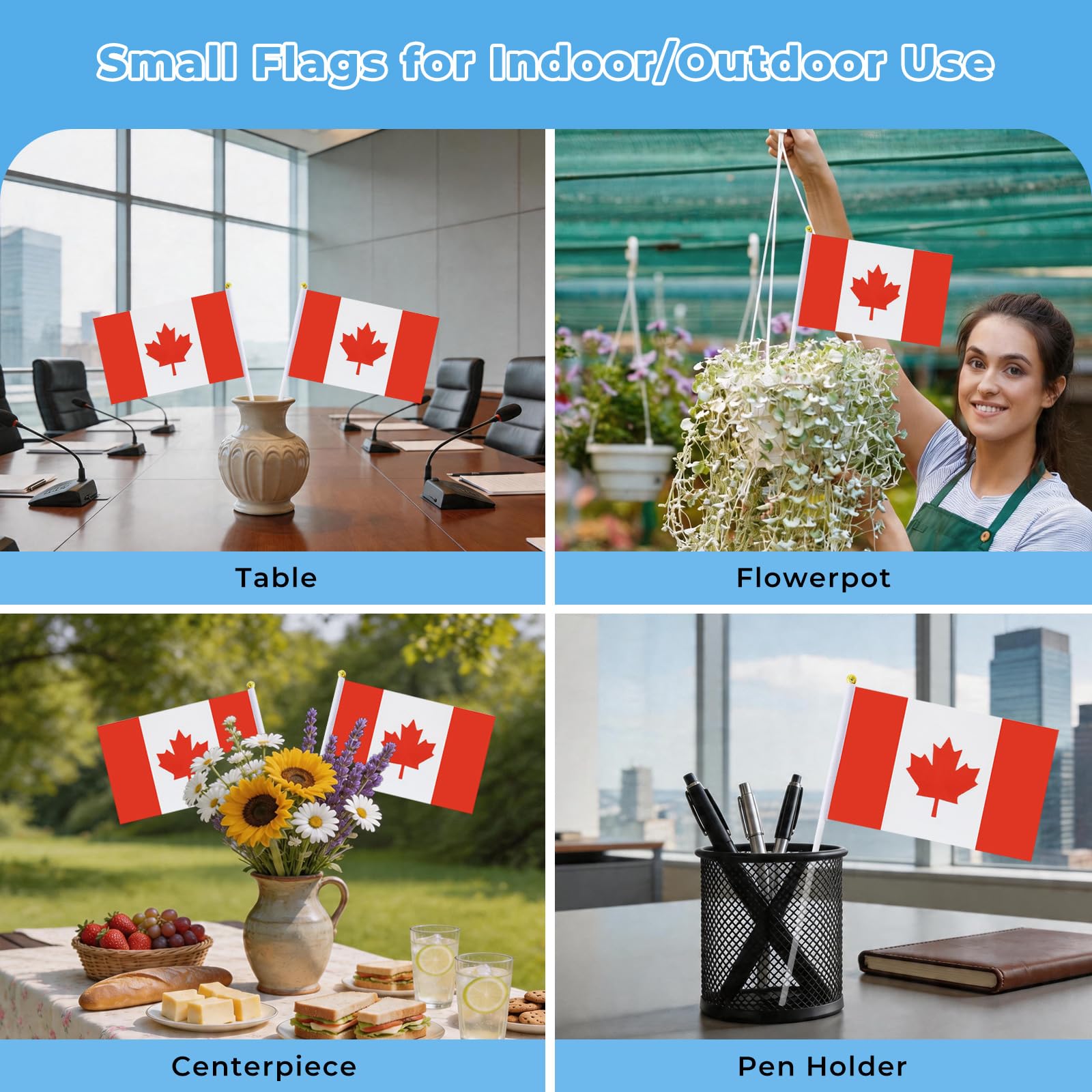 mflagperft Canada flags on table centerpiece