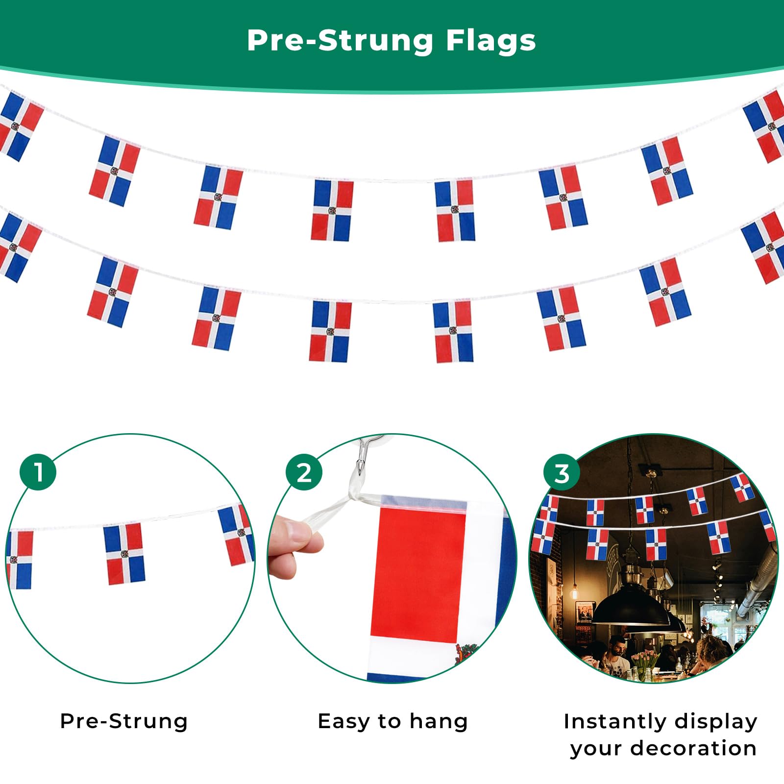 mflagperft Dominican Mini String Flags packaging and product details
