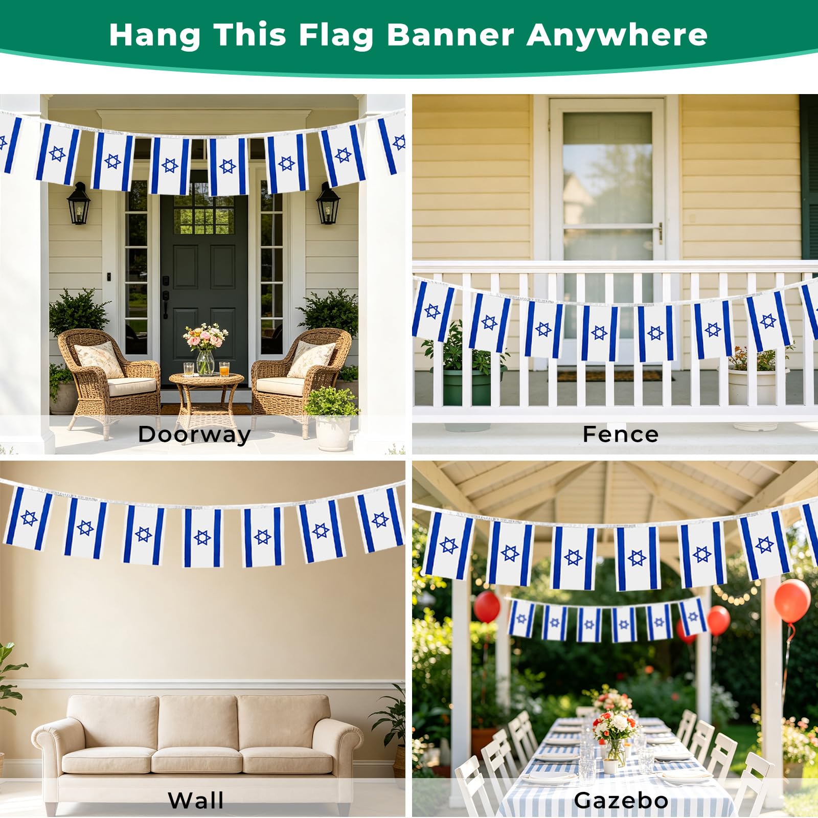 mflagperft Israel Mini String Flags displayed at a party