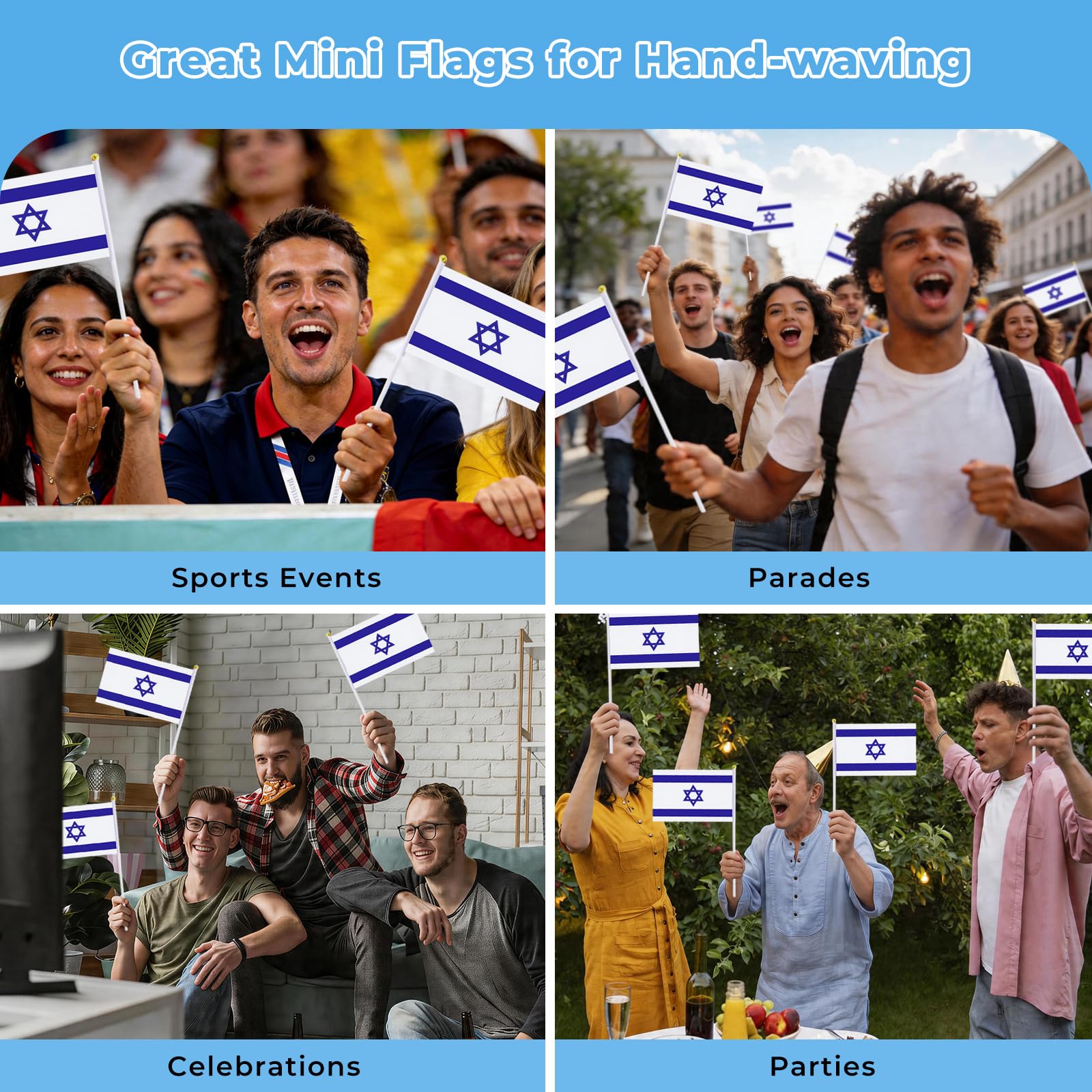 mflagperft Israeli flags at a celebration event