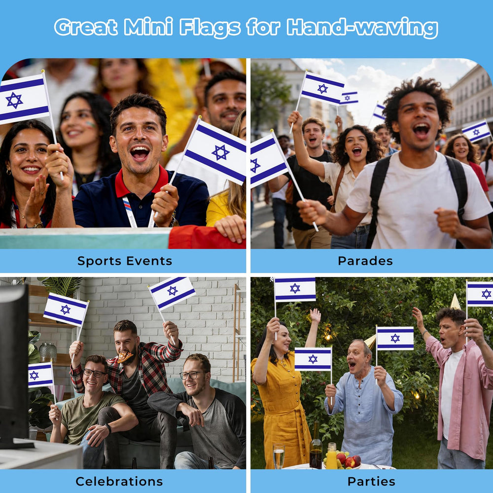 mflagperft Israeli flags at a celebration event