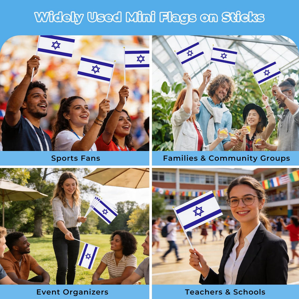 mflagperft pack of handheld Israeli flags showing packaging