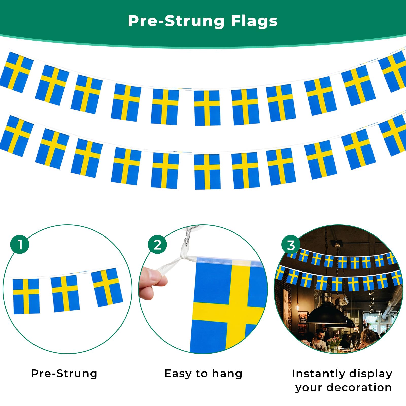 Mflagperft Sweden string flags packaging and contents