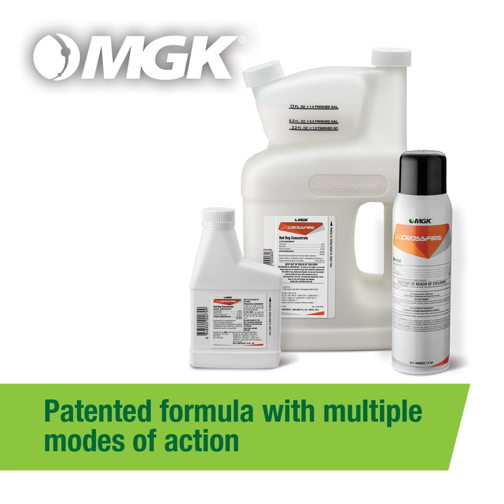 MGK Crossfire Bed Bug Concentrate 13 oz bottle with measuring cup