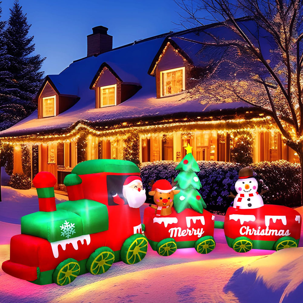 MGparty 10.7 FT Christmas inflatable train with Santa and reindeer