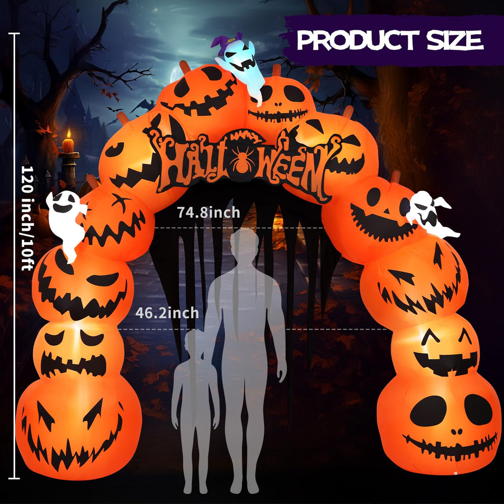 MGparty 10FT Halloween inflatable pumpkin archway in outdoor garden setting