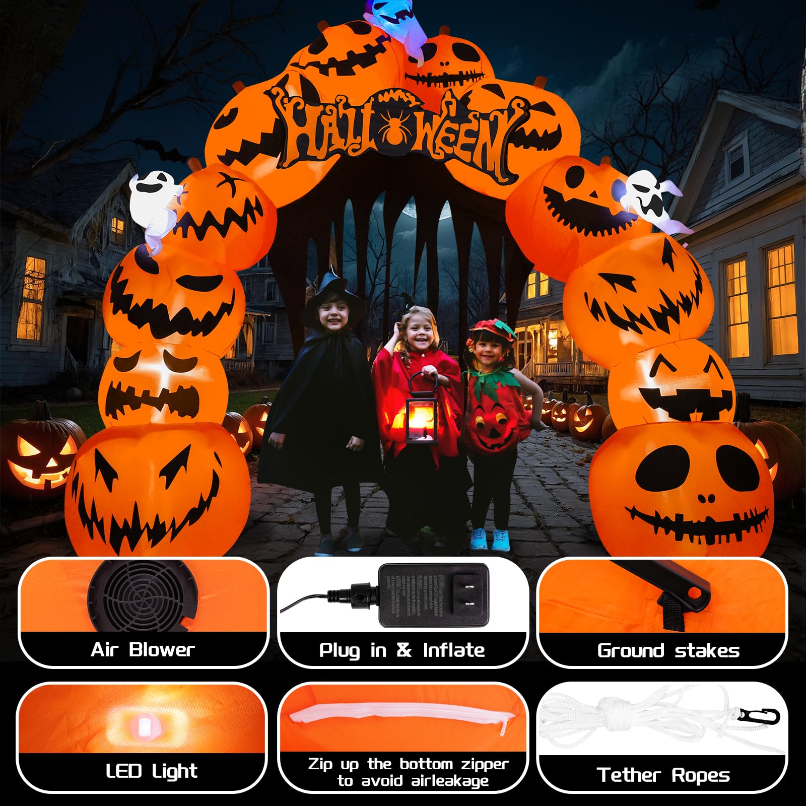 MGparty 10FT Halloween inflatable pumpkin archway inflated with fan