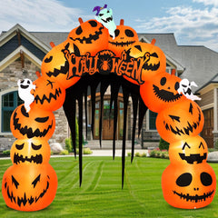 MGparty 10FT Halloween inflatable pumpkin archway side view with LED lights