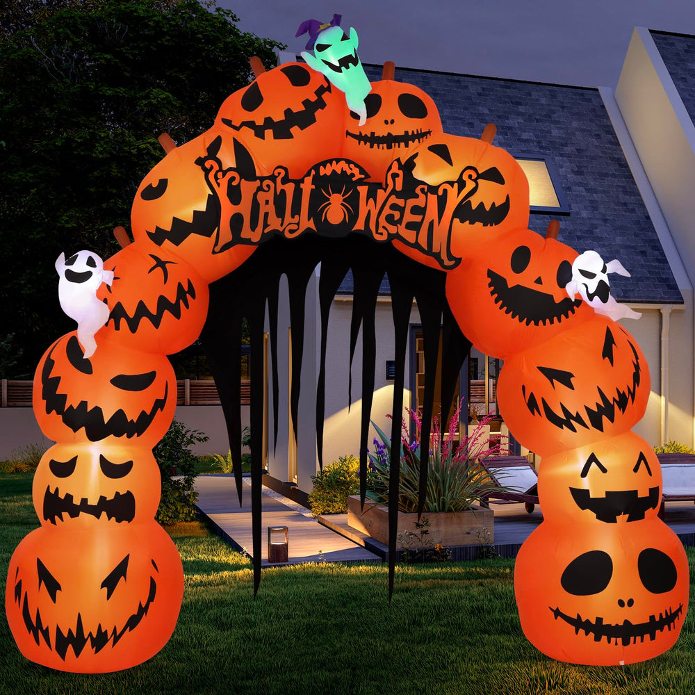 MGparty 10FT Halloween inflatable pumpkin archway with ropes and ground plugs