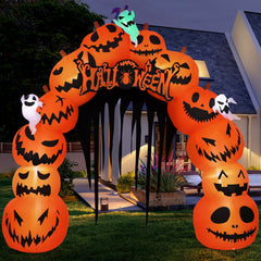 MGparty 10FT Halloween inflatable pumpkin archway with ropes and ground plugs