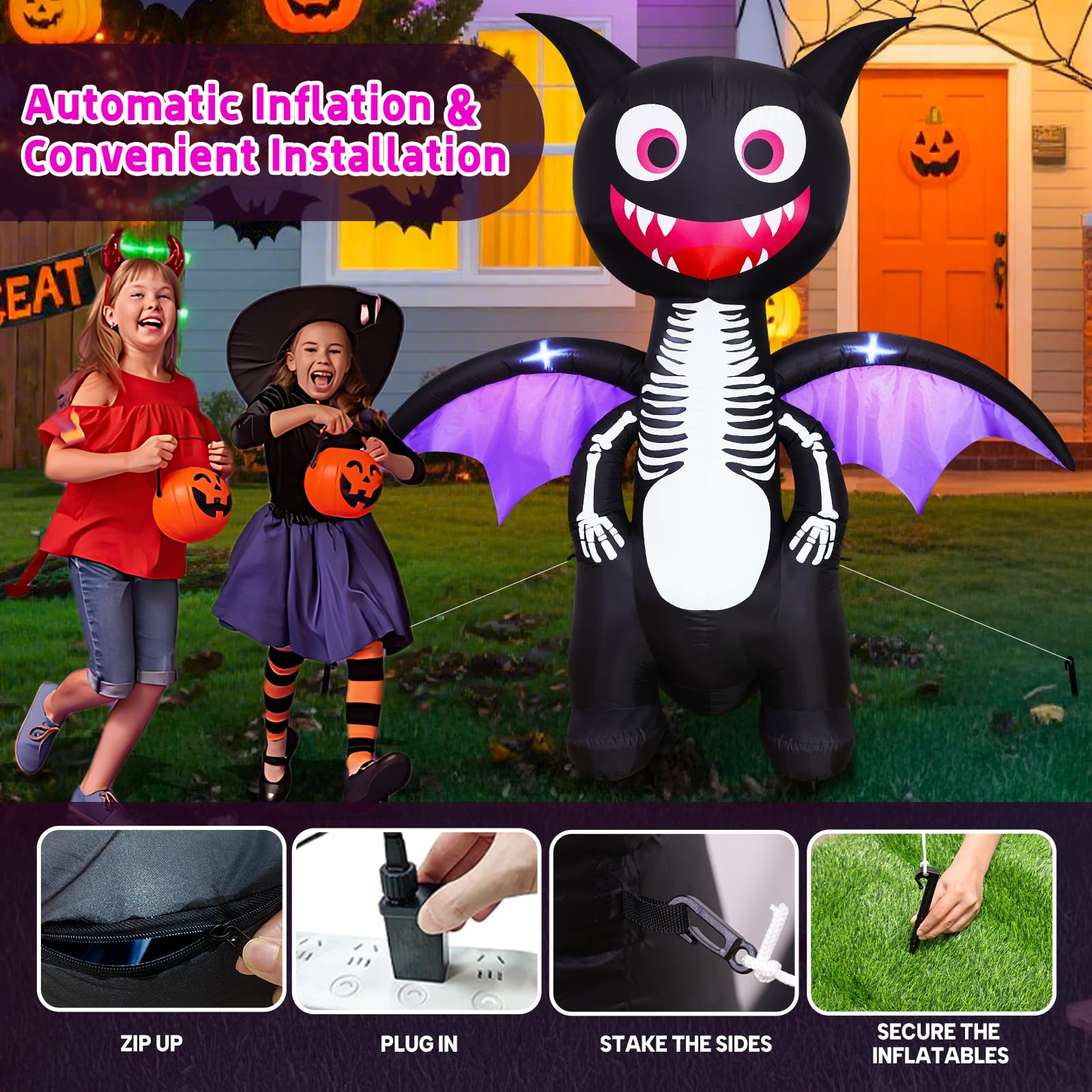 MGparty Halloween Inflatable Dragon setup with stakes