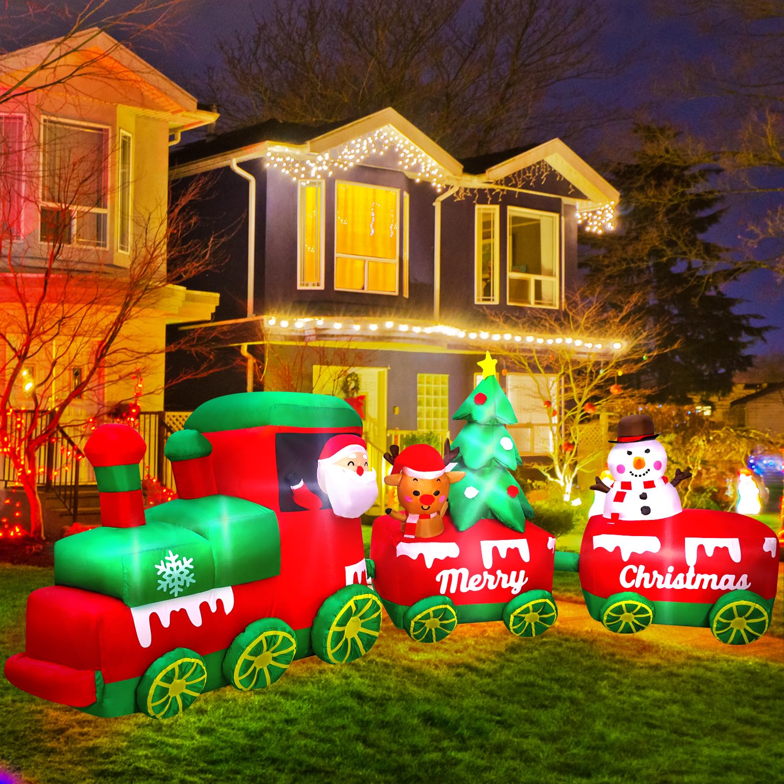 MGparty inflatable train set up in garden during the day