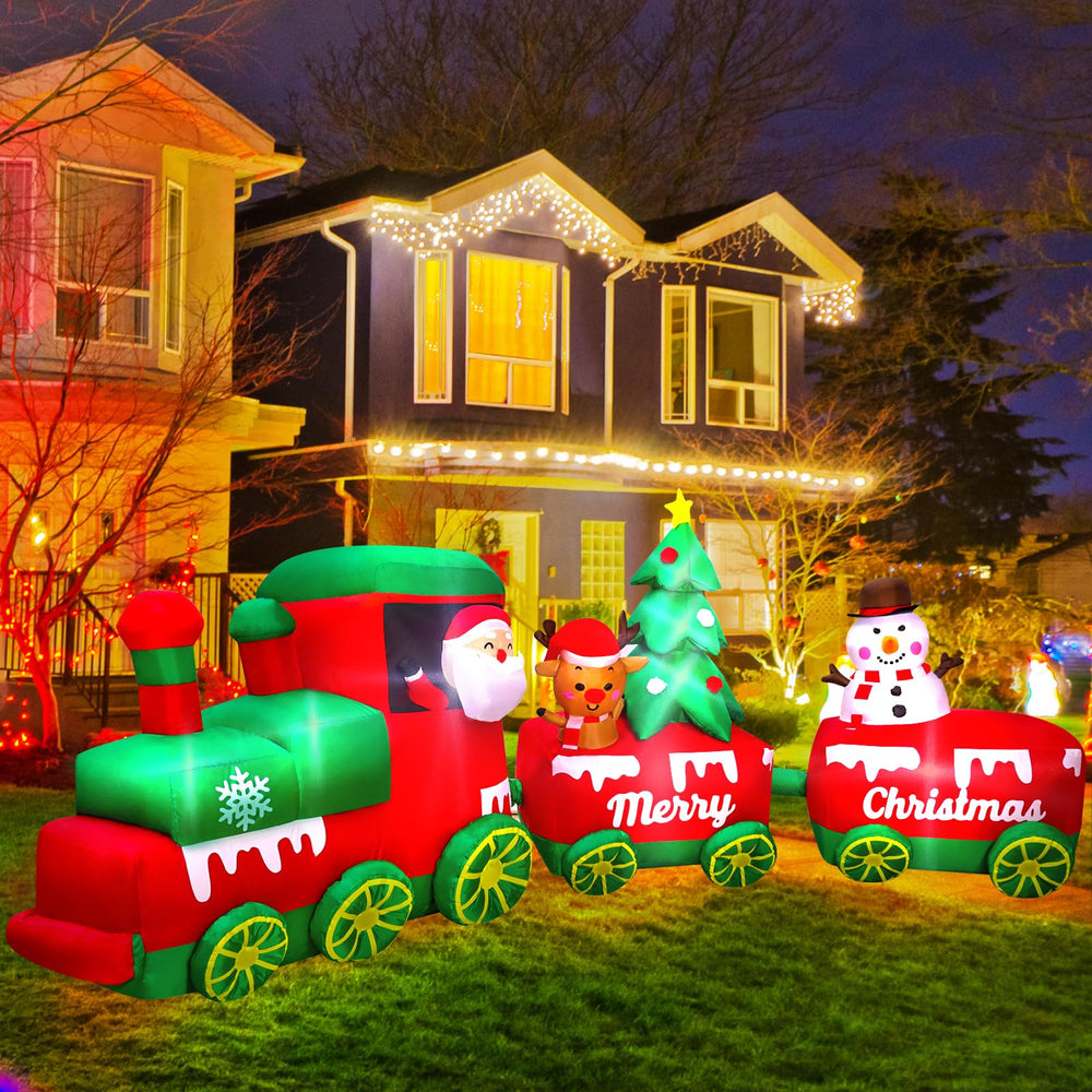 MGparty inflatable train set up in garden during the day