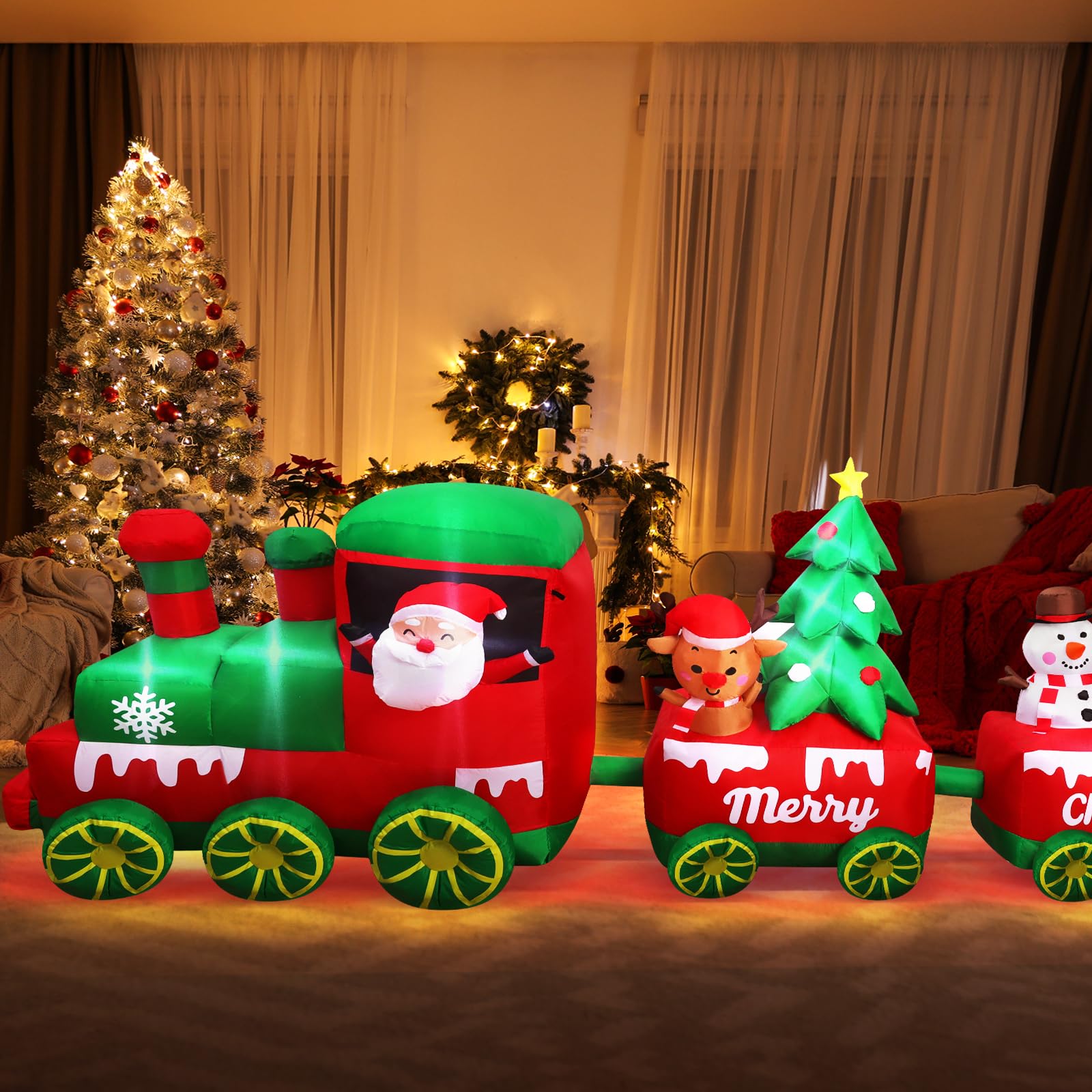 MGparty inflatable train with Santa in festive outdoor setting