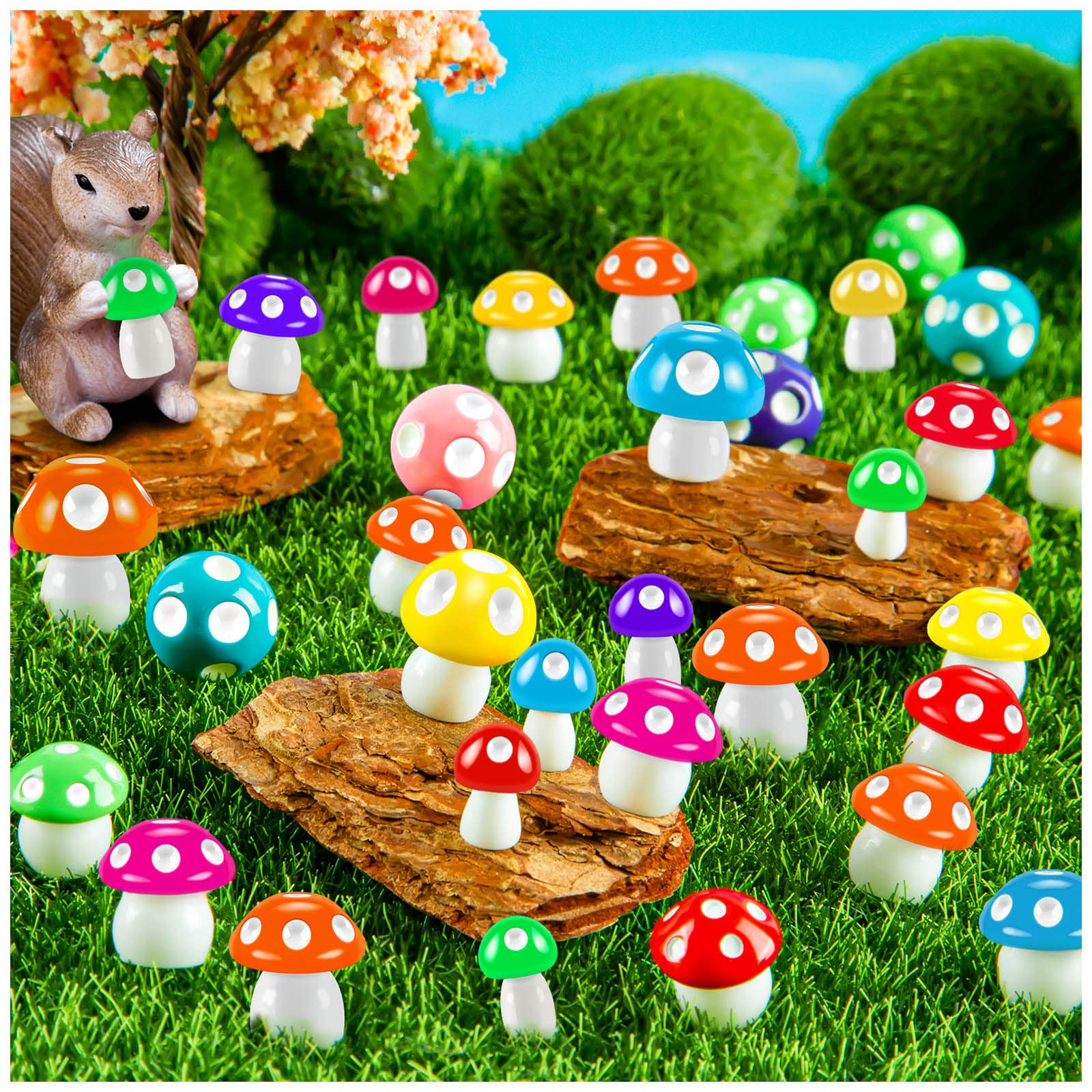 MGZTTHW 64 pcs Tiny Mushroom Figurines in multicolour