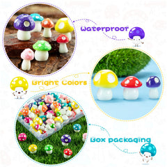 MGZTTHW Tiny Mushroom Figurines arranged in a fairy garden