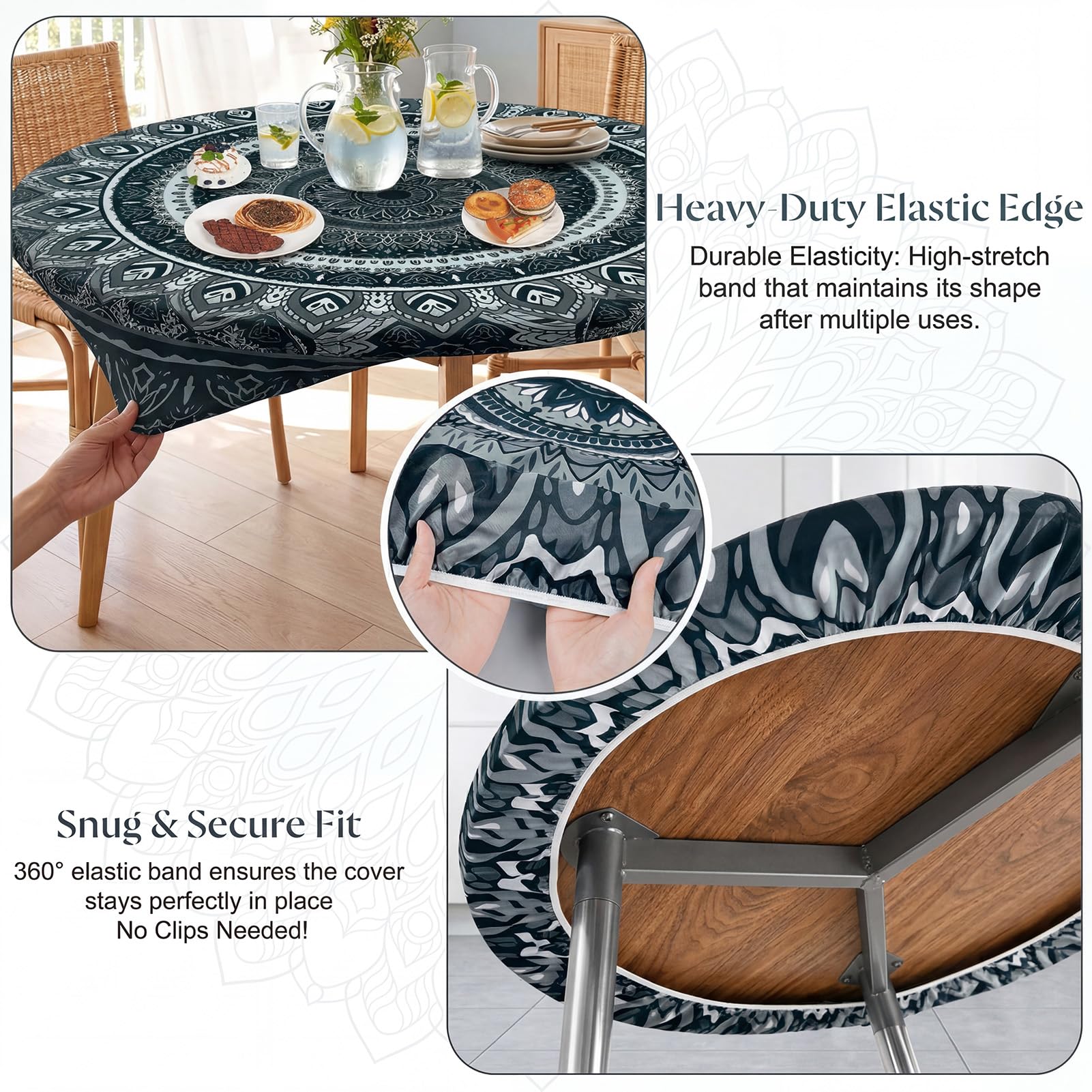 MHJY round table cover elastic edge detail