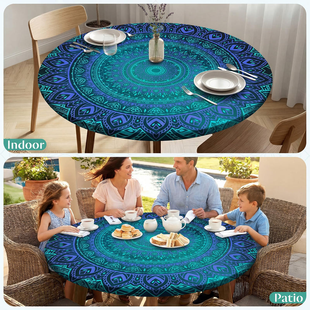 MHJY Round Tablecloth Blue Green decorative pattern