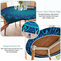 MHJY Round Tablecloth Blue Green elastic edge detail