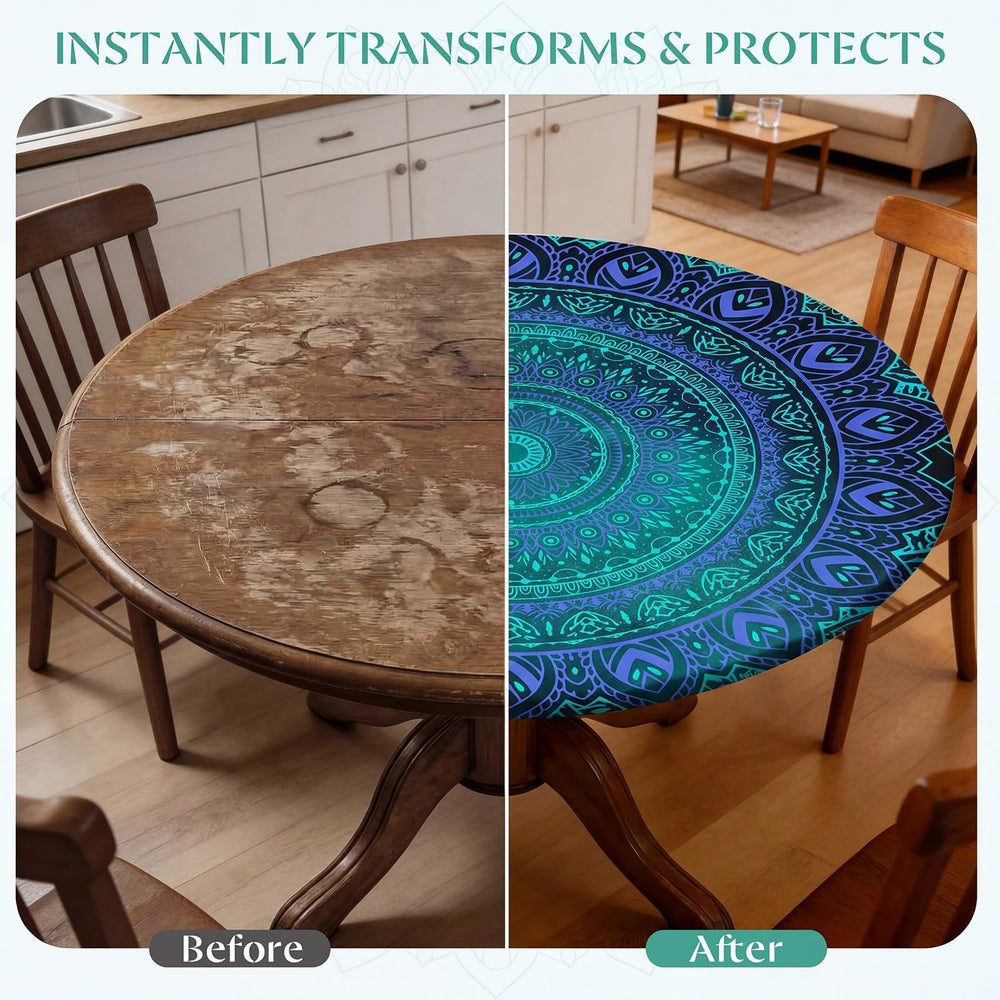 MHJY Round Tablecloth Blue Green folded packaging
