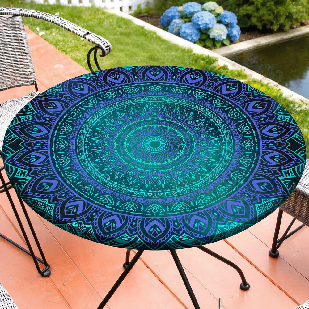 MHJY Round Tablecloth Blue Green front view