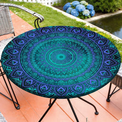 MHJY Round Tablecloth Blue Green front view