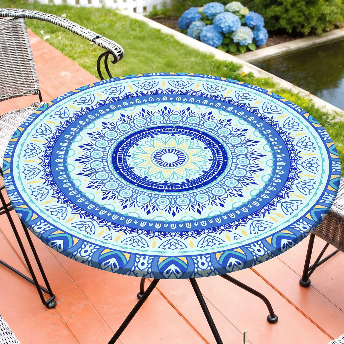 MHJY round tablecloth blue yellow color front view