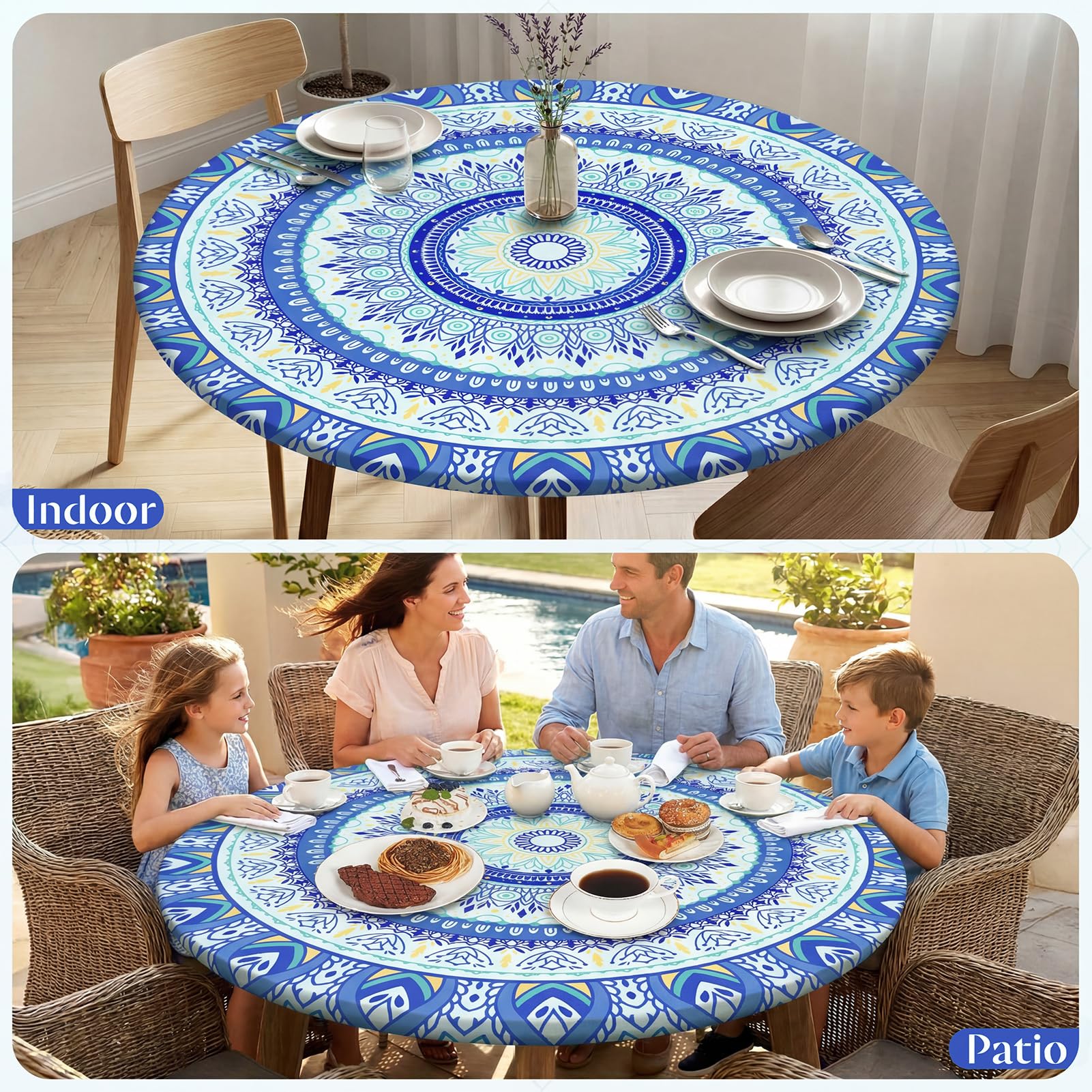 MHJY round tablecloth displayed at a family gathering