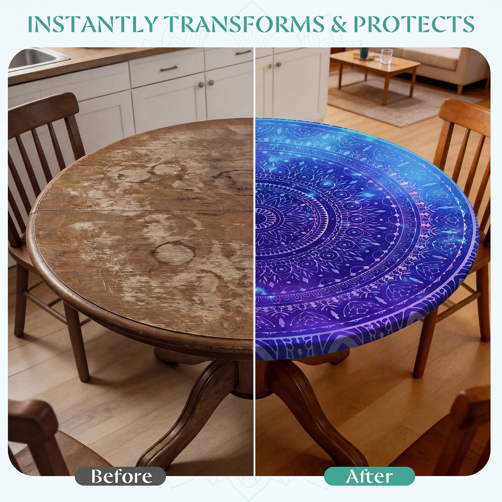 MHJY Round Tablecloth on outdoor picnic table