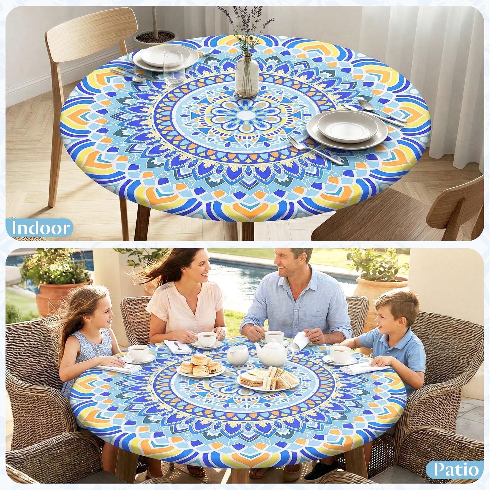 MHJY Round Tablecloth showing waterproof feature