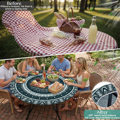 MHJY waterproof round tablecloth installation on table