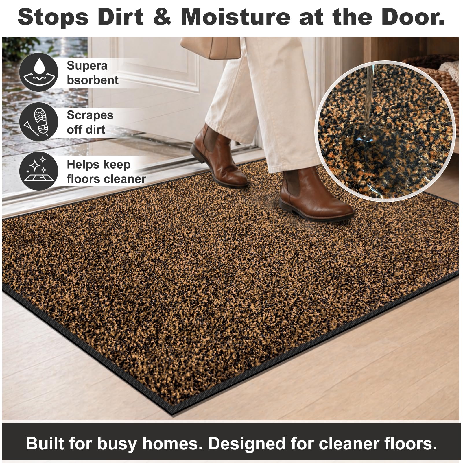 Mibao door mat with anti-slip rubber bottom, side view