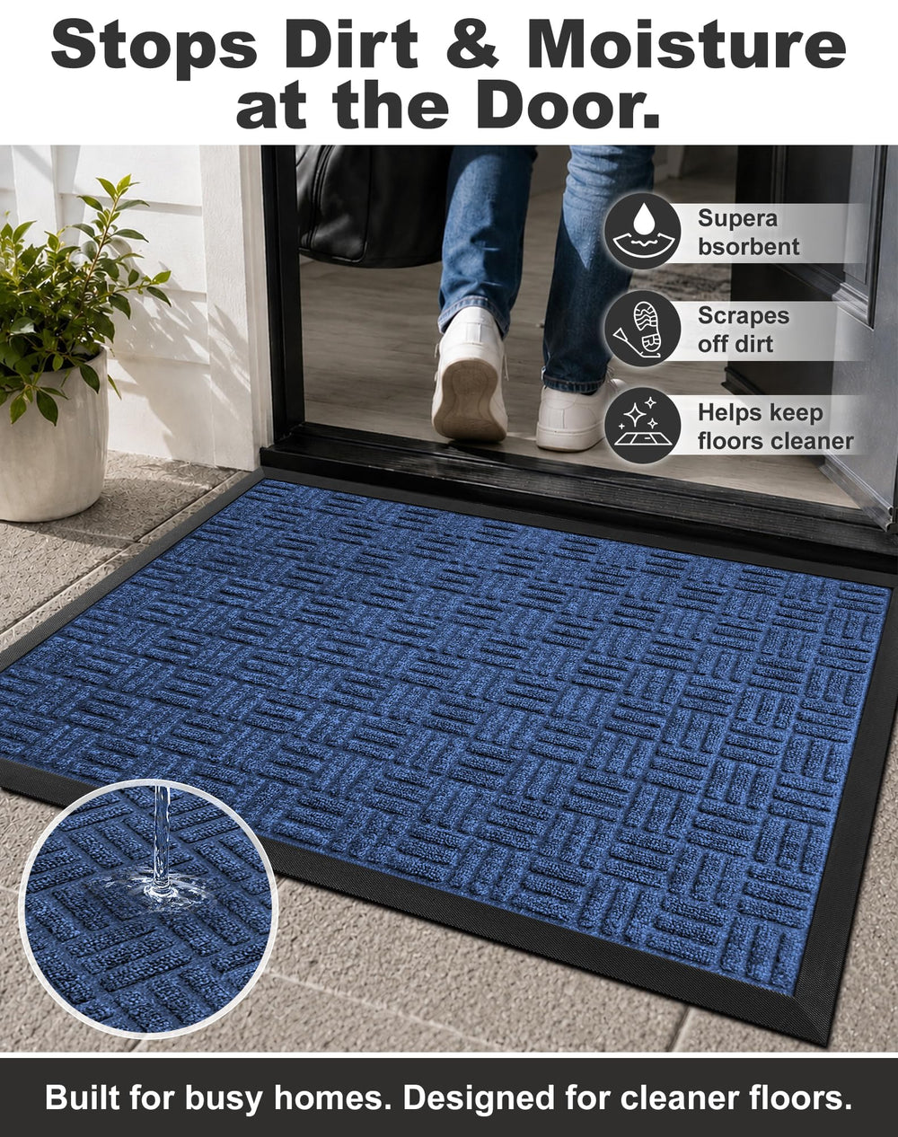 Mibao doormat rinsed with water demonstrating easy cleaning