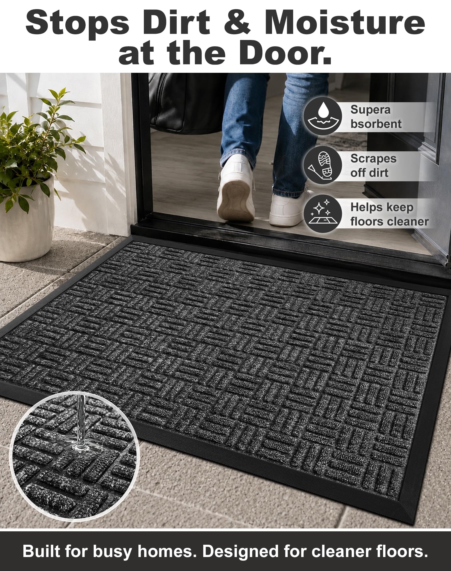 Mibao Front Door Mat close-up of non-slip rubber backing