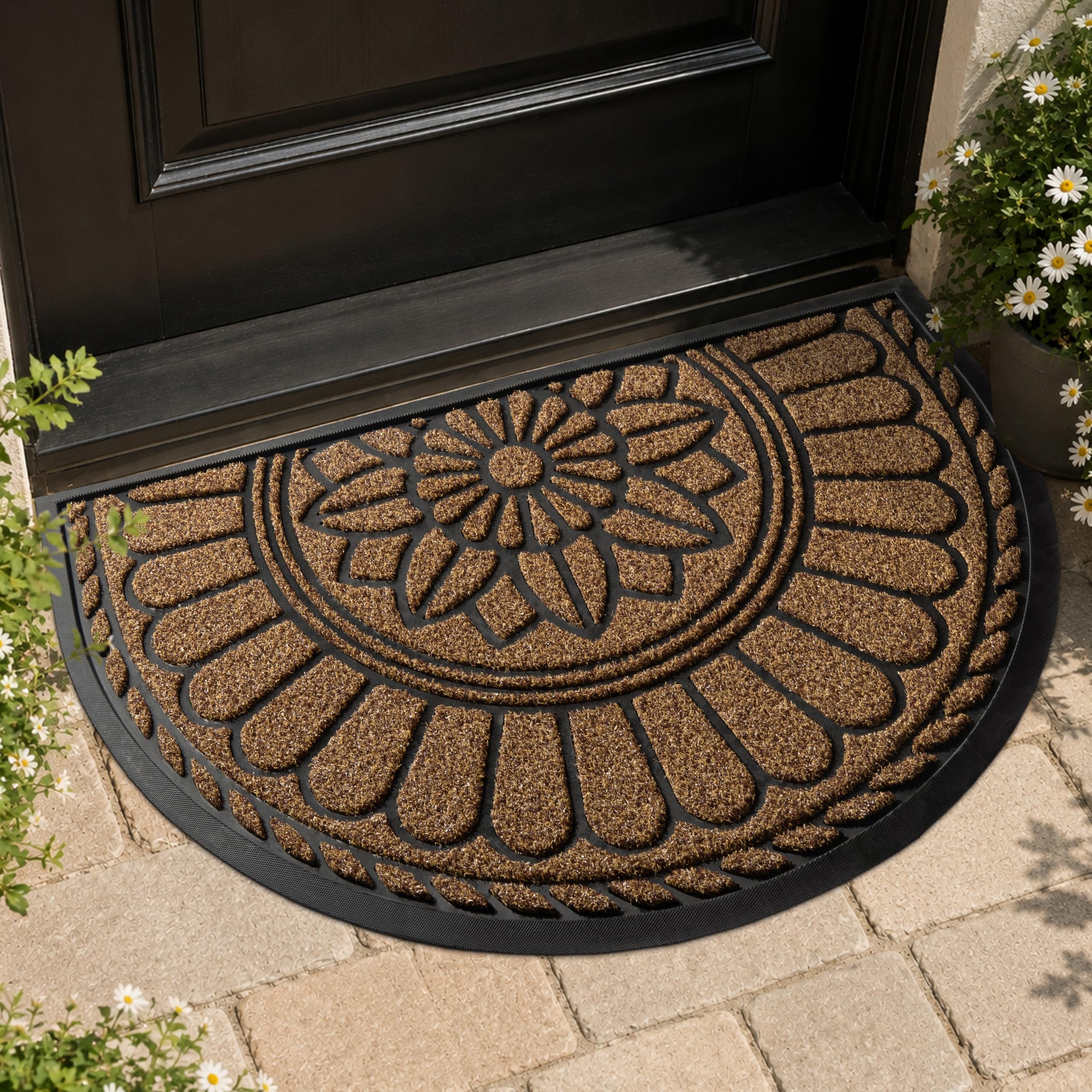 Mibao Half Round Door Mat, brown, front view