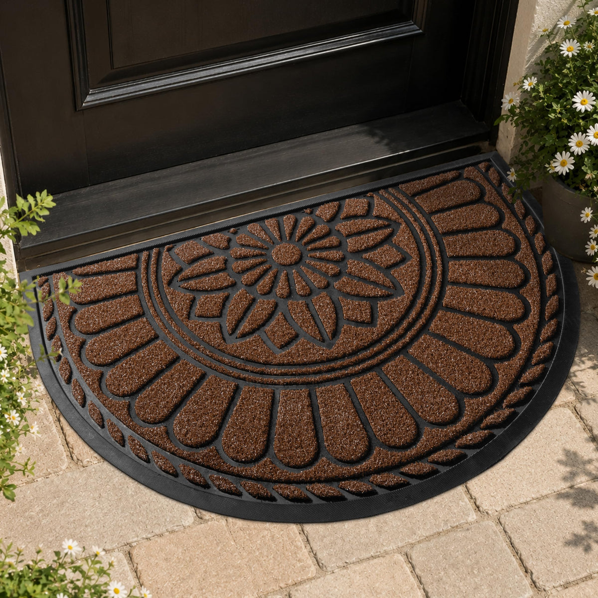 Mibao Half Round Door Mat, Coffee, front view