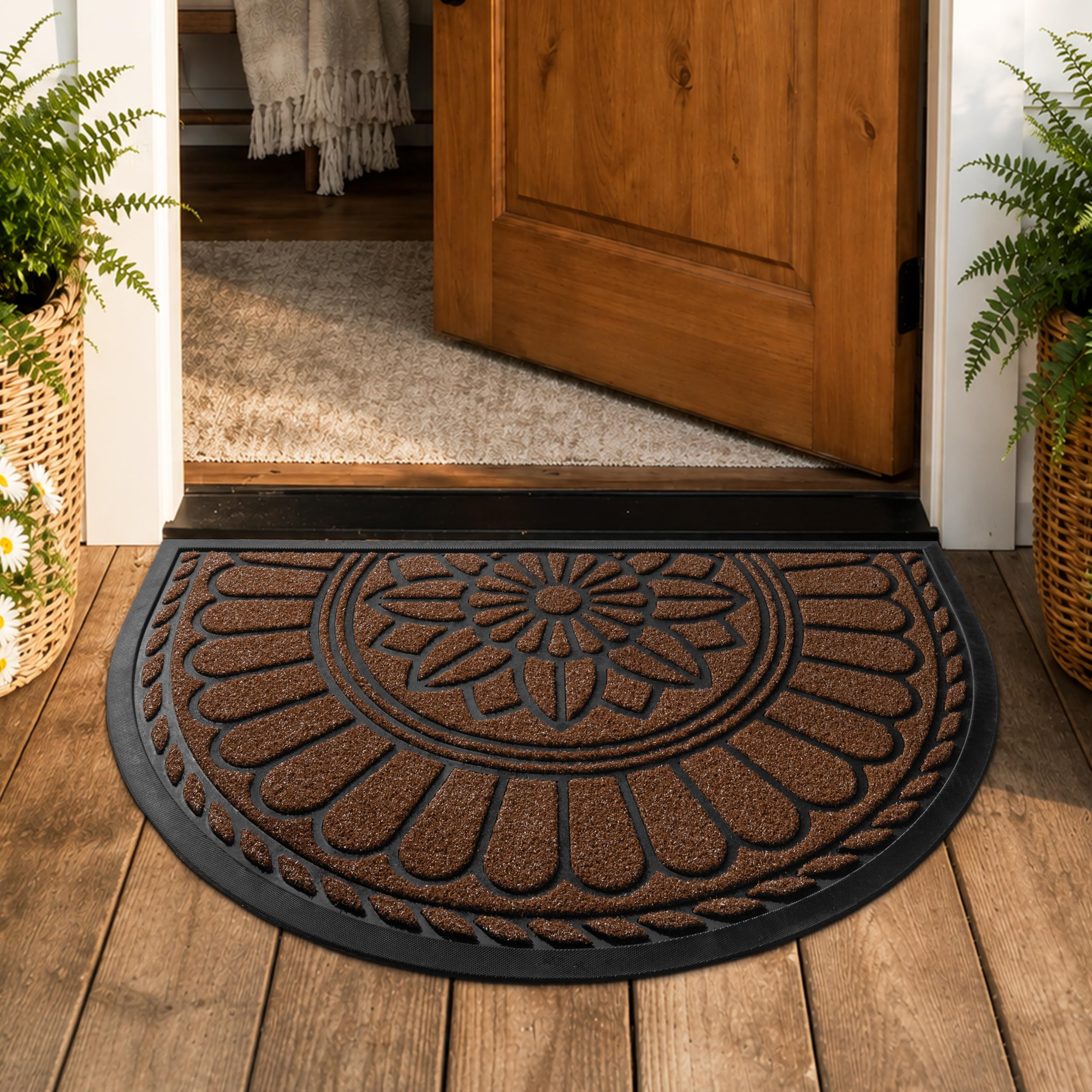Mibao Half Round Door Mat, Coffee, showcasing backing