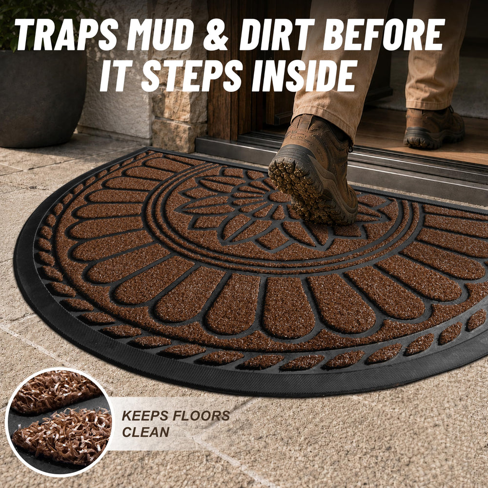 Mibao Half Round Door Mat, Coffee, side view