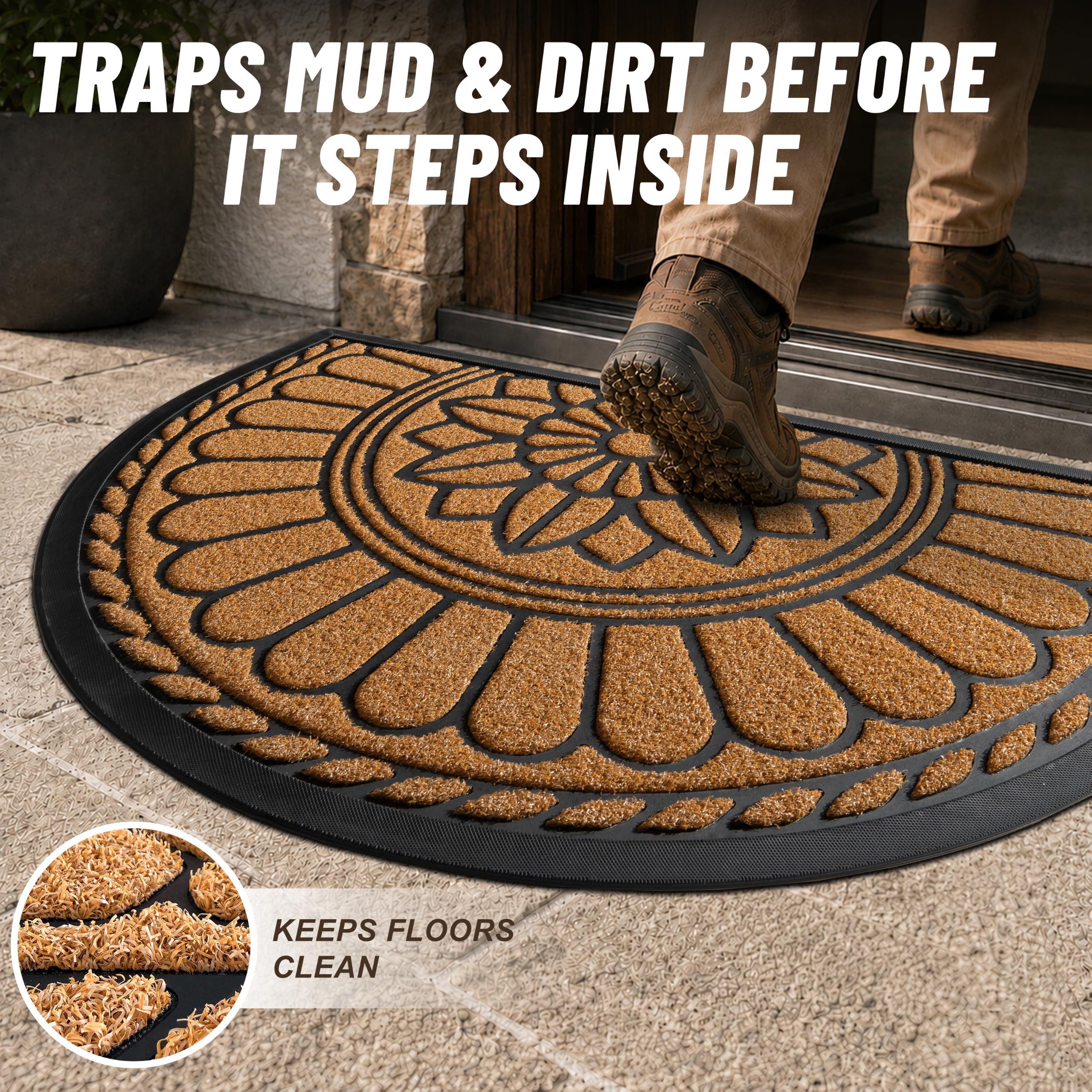 Mibao Half Round Door Mat side view showcasing texture