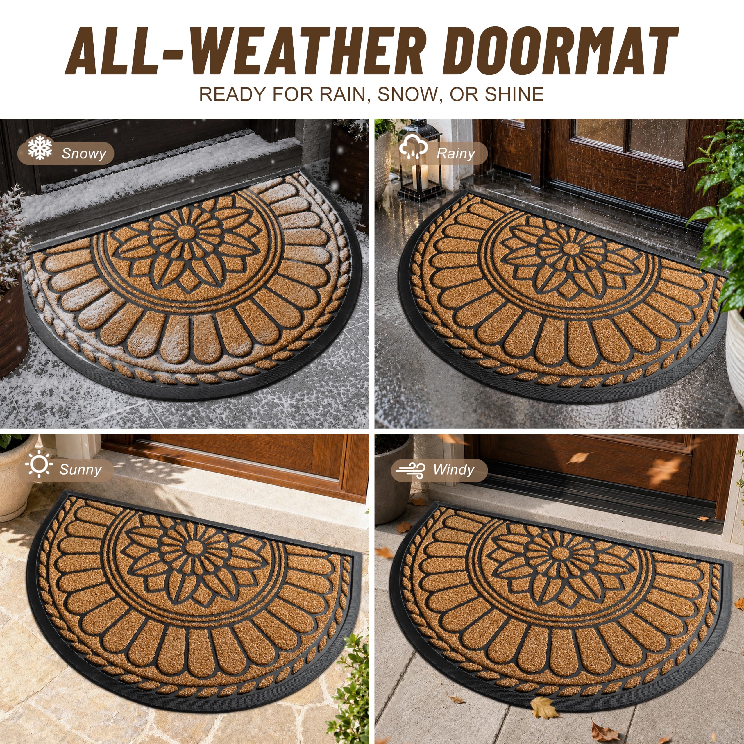 Mibao Half Round Door Mat with rubber beveled border