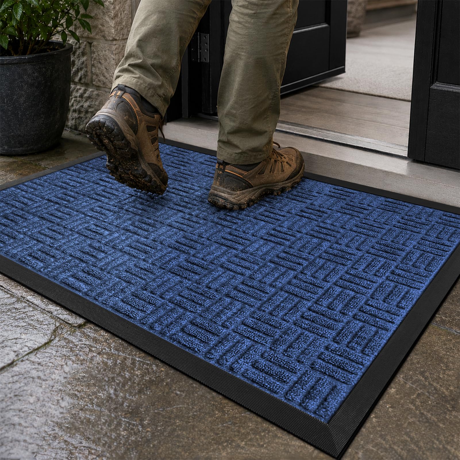 Mibao Heavy Duty Outdoor Doormat in Coastal Blue front view