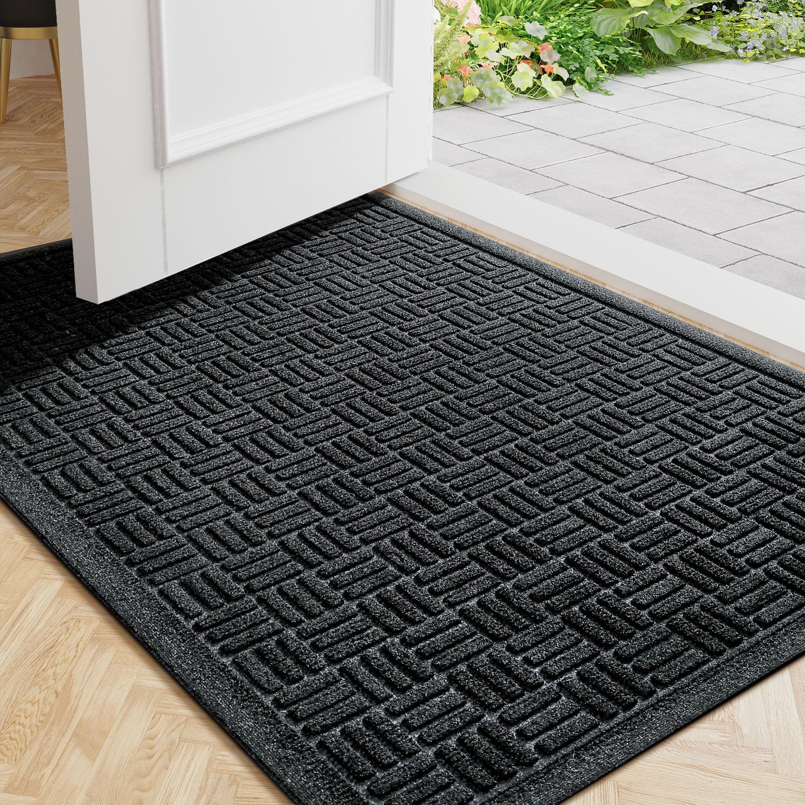 Mibao Heavy Duty Welcome Mat 47" x 32" black front view