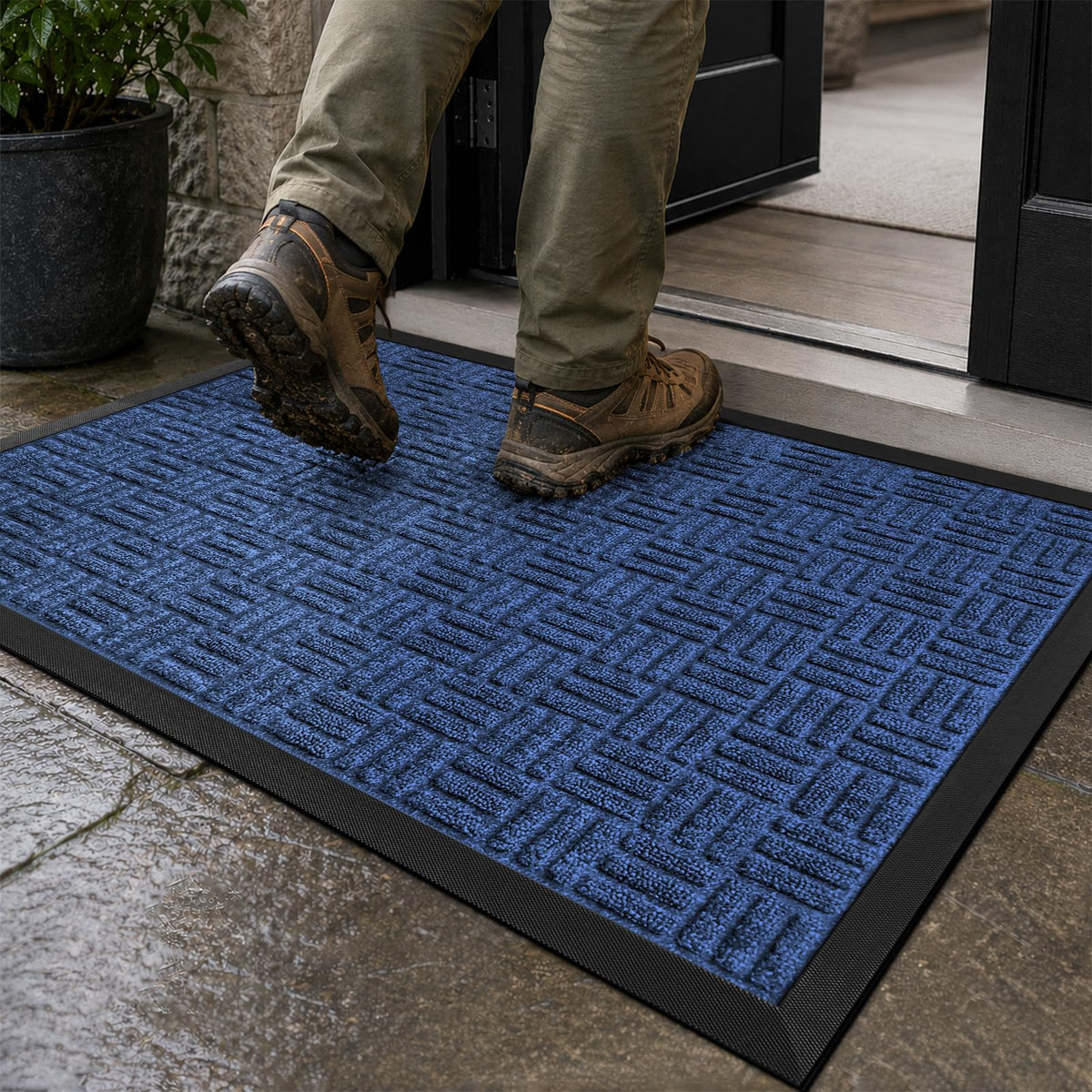 Mibao Heavy Duty Welcome Mat Blue front view