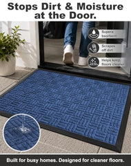 Mibao Heavy Duty Welcome Mat Blue in outdoor setting