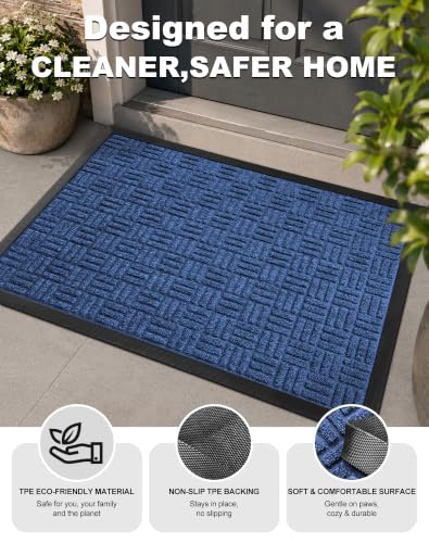 Mibao Heavy Duty Welcome Mat Blue on patio