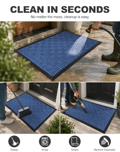 Mibao Heavy Duty Welcome Mat Blue showing rubber backing
