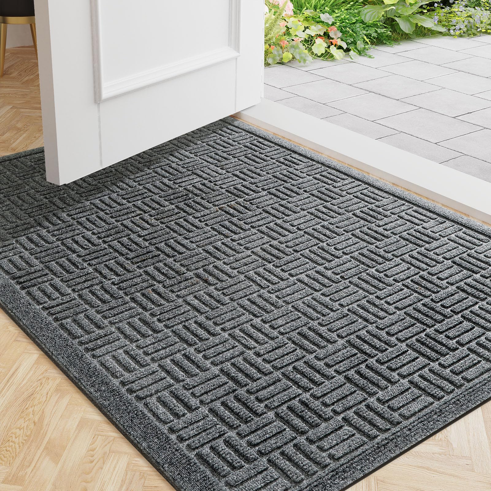 Mibao Heavy Duty Welcome Mat front view in grey