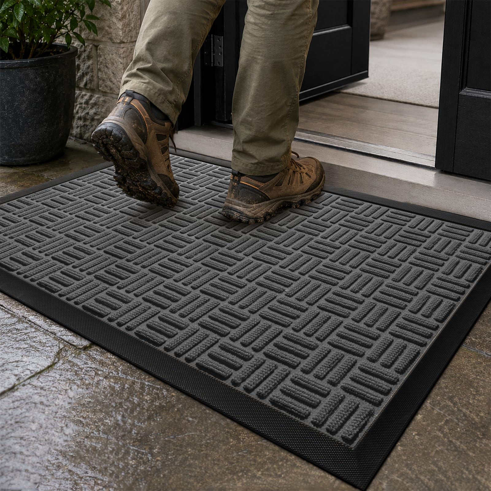 Mibao Heavy Duty Welcome Mat front view in Light Gray